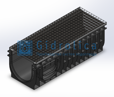 Комплект Gidrolica Light (Лайт): лоток водоотводный ЛВ-30.38.35 - пластиковый c решеткой РВ -30.37.100 ячеистой стальной оцинкованной, кл. А15